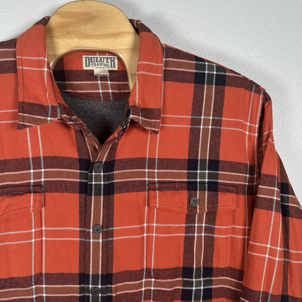 Duluth Trading Co Flapjack Flannel Shirt 4XL Fleece Lined Shacket Jacket Orange